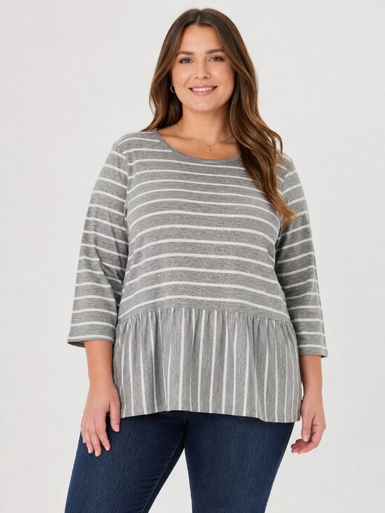 Sonoma Tops - Sonoma Goods For Life 3X Gray White Striped Peplum Top 3/4 Sleeve Plus Size Cott
